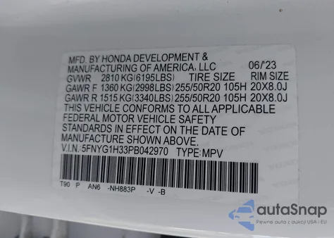 2023 Honda Pilot Awd Sport from USA, damaged, VIN 5FNYG1H33PB042970